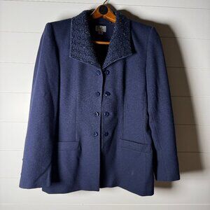 Emily Formal Suit Navy Size 12 Removable Collar, Skirt Pockets, Fully Lined